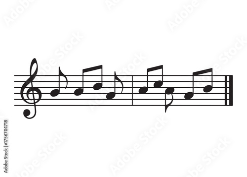 Vector art of musical notes on a stave, music notation