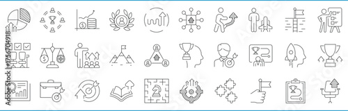 Mission and ambition related line icons set. Vector editable stroke.