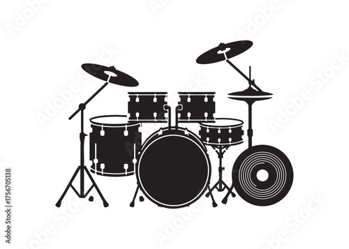 Vector art of drum kit silhouette with additional drum