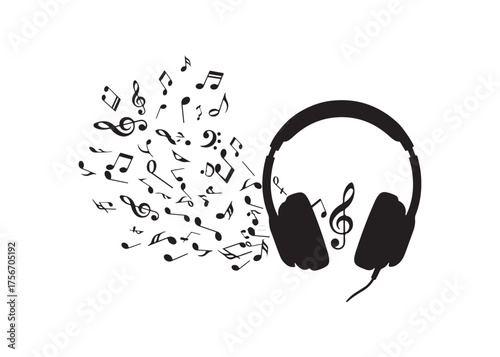 Vector art of headphones with music notes, a musical concept