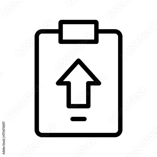 Clipboard upload icon, submit report arrow up outline