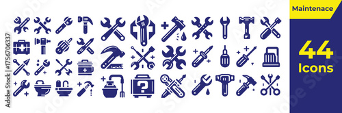problem solved essential icons for repair, service, and maintenance tasks, isolated on transparent background