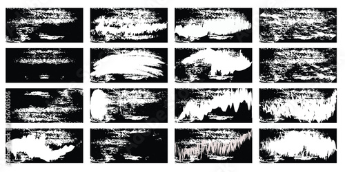 Collection of grunge brush stroke textures black and white vector elements for backgrounds perfect for adding a distressed look to designs