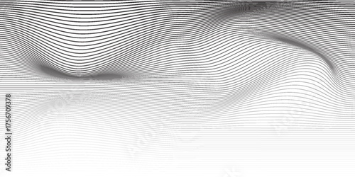Minimal black and white abstract background with flowing curved lines creating a 3D optical illusion.