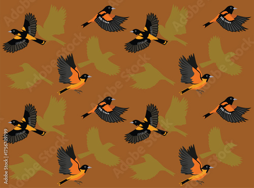 Bird Baltimore Oriole Cute Cartoon Character Seamless Wallpaper Background
