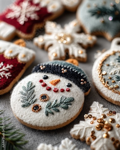 Decorative Christmas Cookies with Snowman and Winter Themes