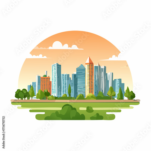 cityscape at sunrise morning landscaped vector illustration graphic design