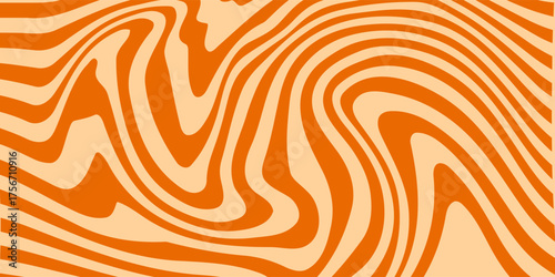 Retro Orange Wavy Abstract Background — Vintage Psychedelic Line Pattern