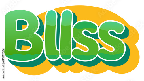 The word bliss in a fun, cartoon style with green and yellow colors, perfect for adding a playful touch to any design