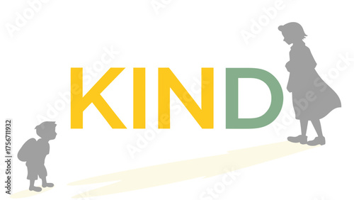 Kind typography a heartwarming word design with silhouettes of children, promoting kindness and compassion