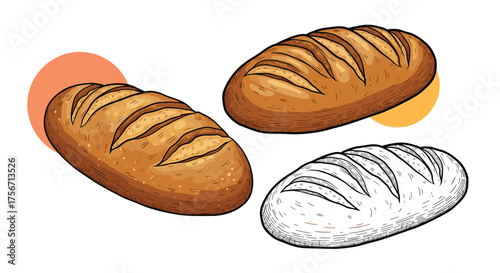 Freshly baked loaves of artisan bread with rustic scoring patterns.