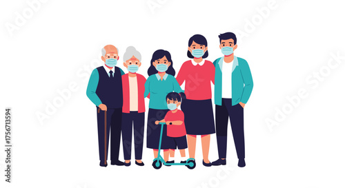 A family wearing masks stays safe and healthy during these times.