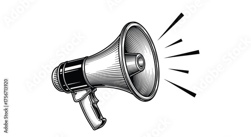 A Vintage illustration of a megaphone emitting sound waves.
