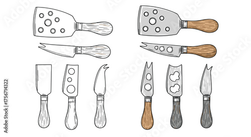 A collection of cheese knives and spreaders with wooden handles.