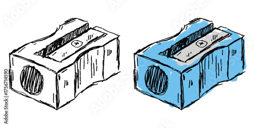 Grunge sketch hand-drawn sharpener vector. Ideal for school supplies, drawing, and office themes. This graphic symbolizes pencil sharpening with a distressed, gritty aesthetic