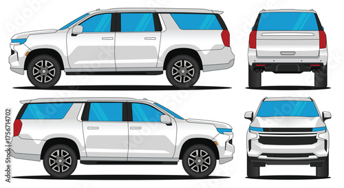 SUV car vector. Car mockup illustration of a suburban isolated on white background. With side, front, rear views