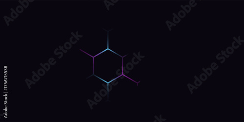 Dark hexagon abstract technology background with blue and pink colored bright flashes under hexagon. Hexagonal gaming vector abstract tech background.