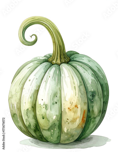 Striped Green Pumpkin – Watercolor Clipart