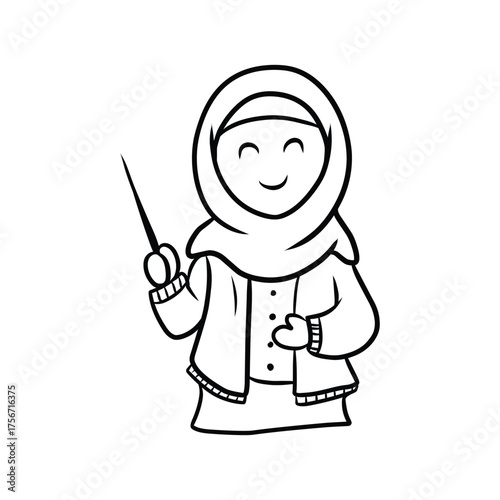 Smiling Muslim Woman Teacher or Presenter with Hijab Line Art