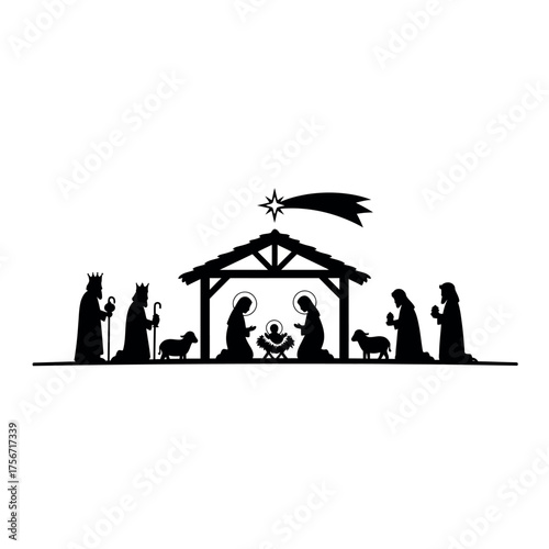 Nativity Scene Silhouette with Star of Bethlehem.