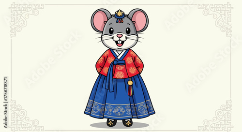 Adorable mouse in hanbok a traditional Korean dress celebrating Korean New Year with cultural charm and festive spirit ideal for Lunar New Year greetings