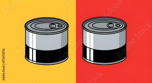two graphic food cans on dual color background illustration