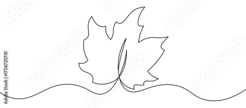 Autumn maple leaves one continuous line drawing design vector