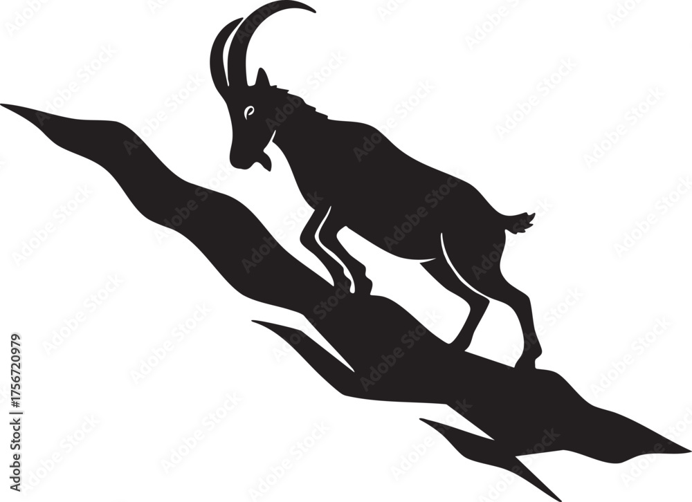 Fototapeta premium Mountain Goat Climbing Silhouette Vector Art