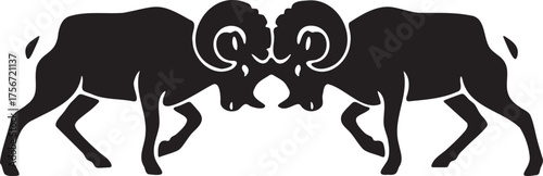 Bighorn Sheep Ramming Silhouette Vector Scene
