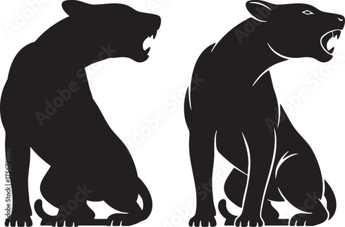 Panther Roaring Silhouette Vector Set