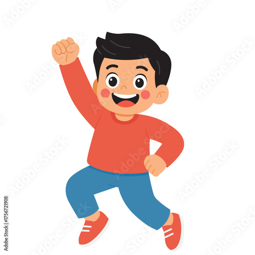 Cartoon boy jumping with joy illustration