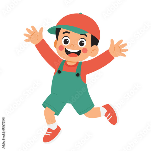 Cartoon boy jumping with joy illustration