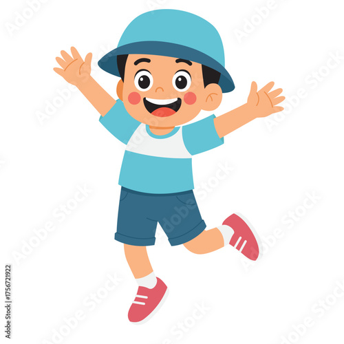 Cartoon boy jumping with joy illustration