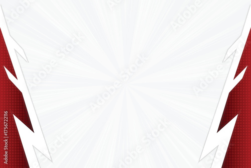 Red Abstract Comic Halftone Lightning Border with White Sunburst Texture Blank Background 