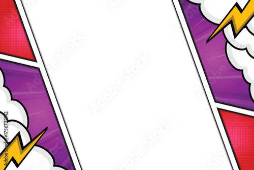 Blank Comic Book Background with Lightning Clouds and Pop Art Frame