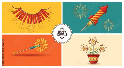 Colorful diwali celebration background with firecrackers and fireworks for the festival of lights creating a festive and joyful atmosphere for the holiday season