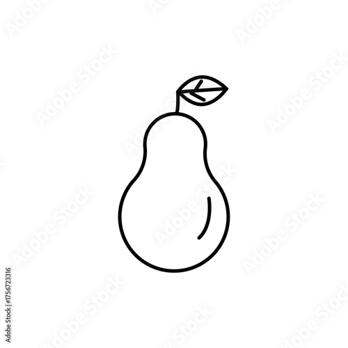 Vector isolated pear icon. Healthy eating only. Black and white illustration. Realistic style. Can be used in mobile apps, websites, advertising, etc.