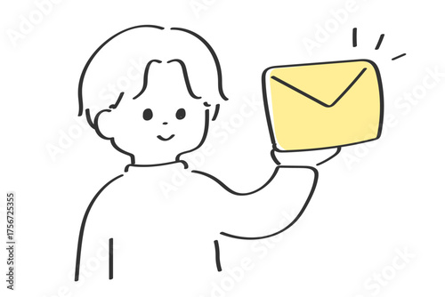 手紙を手に持っている男性のイラスト　メール　DM