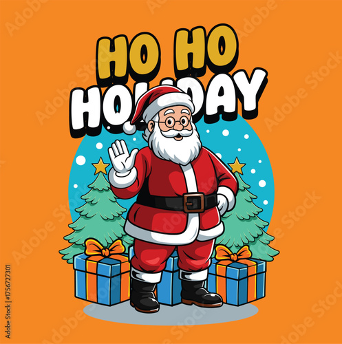 Cute Santa illustration with christmast gift box