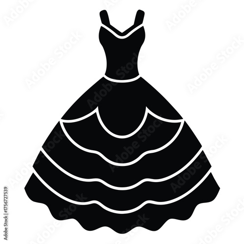 tulle layered ball gown vector icon