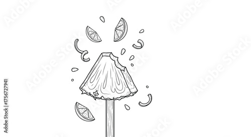 An illustration of a mushroom with petals falling around it.