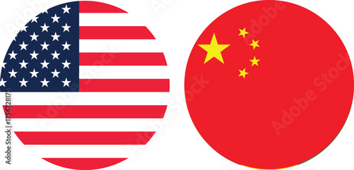 America and China Circular Flags Isolated on Transparent Background — Symbol of Global Power and Diplomatic Relations