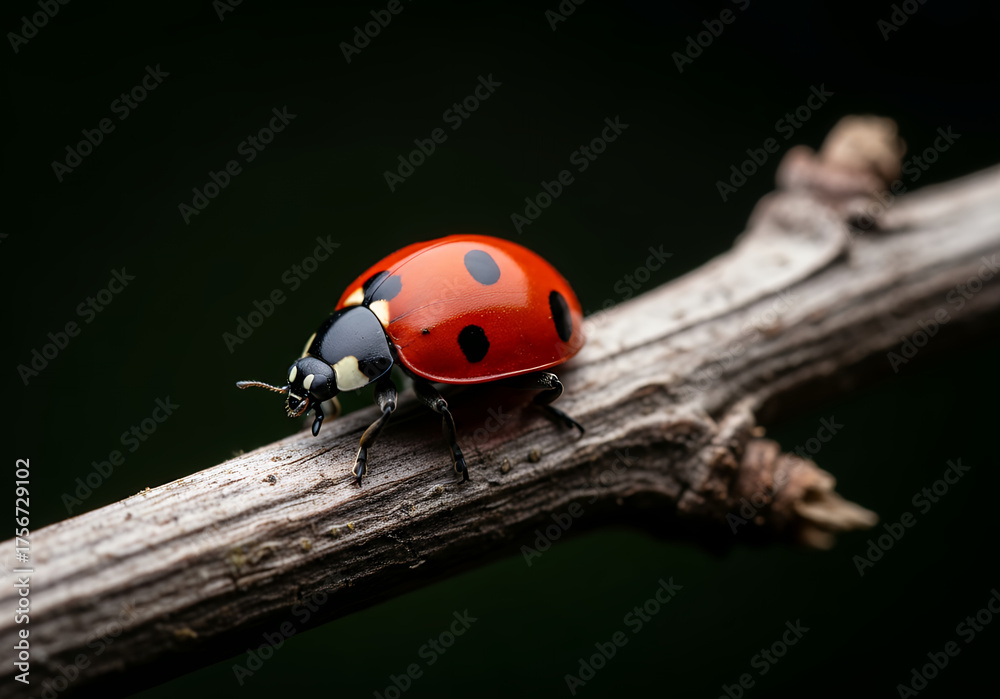 Fototapeta premium Tiny ladybug with bright red shell.