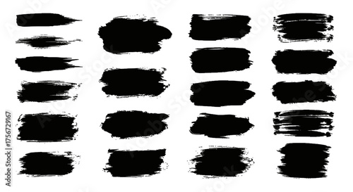 Grungy Black Brush Stroke Collection, Ink Paint  White Background Set