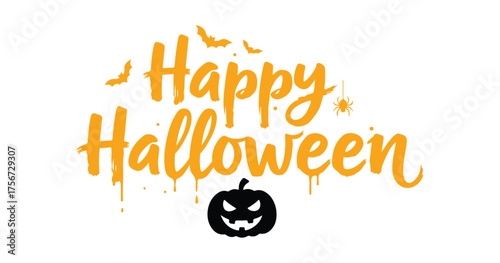 Happy Halloween! Fun holiday brush lettering for banners, posters, greeting cards, and party invites. It's all hand-drawn and simple. Check out the vector calligraphy!