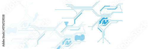 Technology blue circuit diagram on white background. electrical line on white engineering technology concept vector panorama background