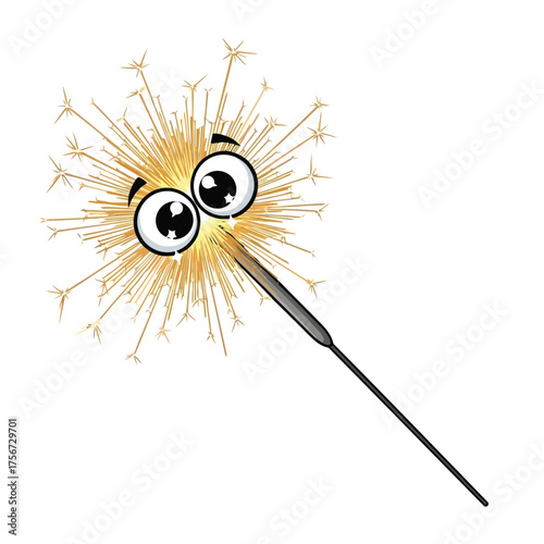 Vector art of funny cartoon sparkler with big eyes celebrating