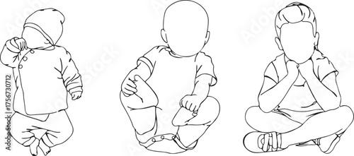 baby illustration, toddler art, childhood vector, innocence design, infant drawing, family life, kid sitting, young child sketch, baby posture, parent love