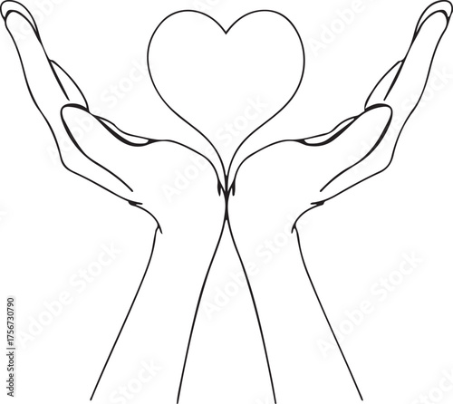  hands illustration, heart care, love concept, relationship art, affection design, care symbol, emotional vector, unity drawing, human support, compassion art