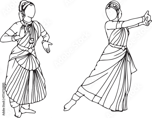 dance illustration, traditional art, cultural vector, performing artist, graceful posture, rhythmic motion, classical dance, ethnic costume, expressive movement, elegant style
